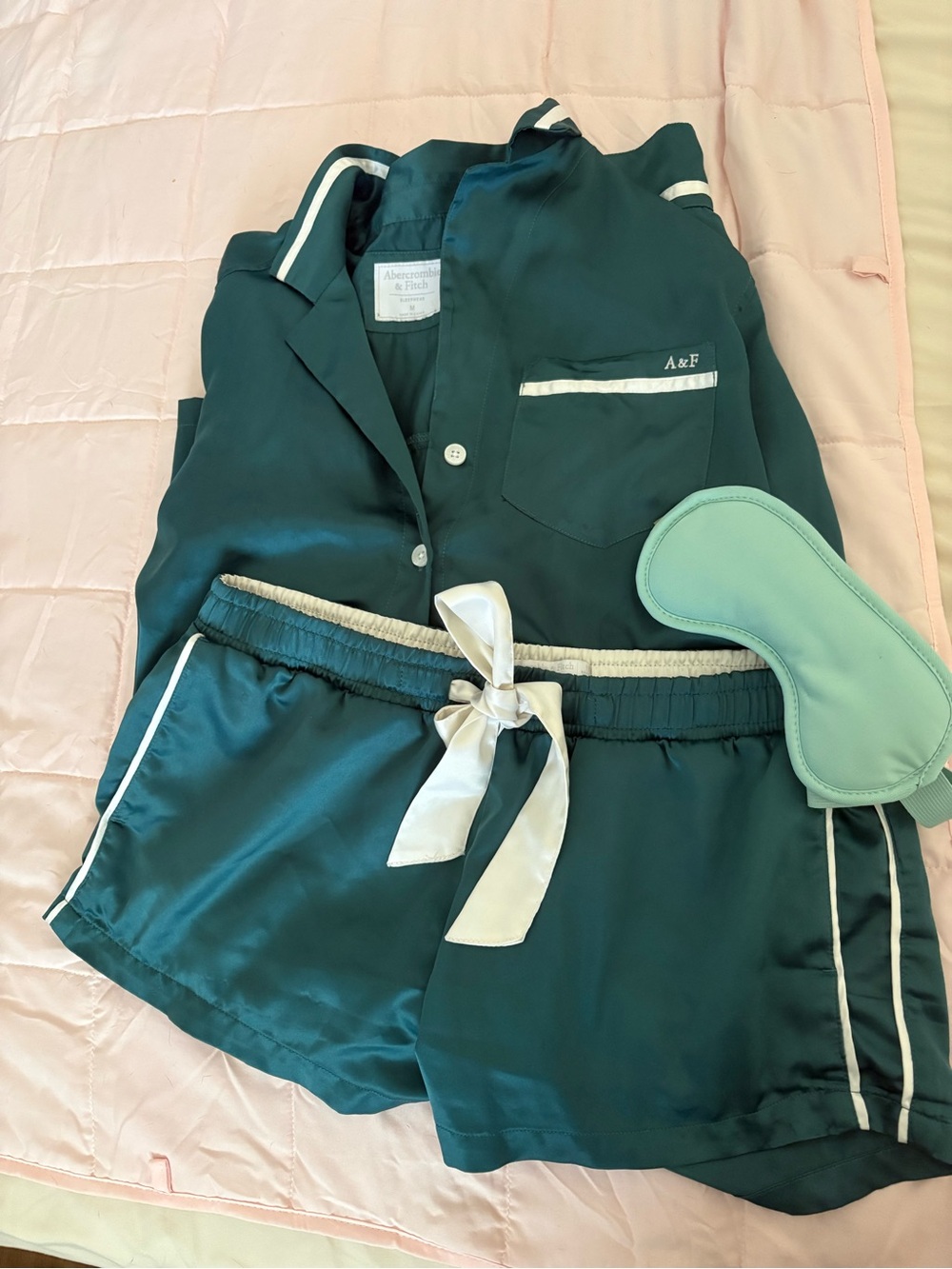 Abercrombie & Fitch Teal Satin Short Pajama Set.